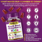 Sakoon nutrition Elderberry & Black Seed Oil Gummies for Kids, Immune Support, with Vitamin C and Zinc, Delicious Berry Flavor, 60 Gummies