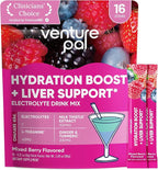 Venture Pal Hydration Packets + Liver Support- Liquid Daily IV Electrolyte Powder Packets with 7 Electrolytes & 5 Vitamins, Milk Thistle + L-Theanine | Sugar-Free | Keto Friendly | Vegan, 16 Sticks