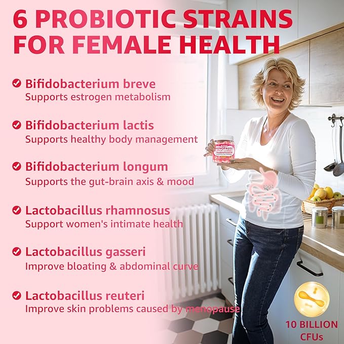 Menopause Gummies Supplement for Women w/ Red Clover, Black Cohosh for Hot Flashes, Menopause Support Vitamins + Ashwagandha Probiotics, Over 50 Hormone Support Balance Gummies Sugar Free, Vegan 60ct