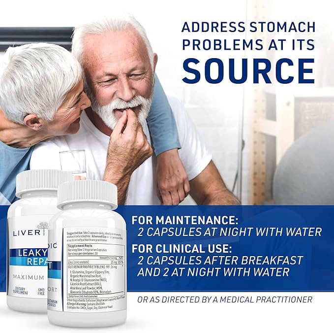 Leaky Gut Repair Natural Gut Health Supplement Glutamine Organic Slippery Elm NAG Marshmallow Root Aloe Vera MSM Quercetin Bromelain Promotes Digestive Ease, Gut Wellness 1000mg 60 Caps