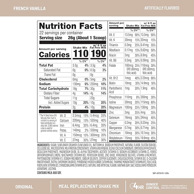 SlimFast Meal Replacement Powder, Original French Vanilla, Weight Loss Shake Mix, 10g of Protein, 22 Servings (Packaging May Vary)