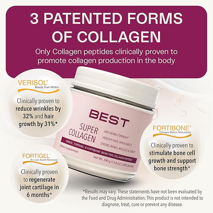 FORTIBONE® Collagen - 3 Clinically-Supported Bioactive Collagen Peptides with FORTIBONE®, FORTIGEL®, VERISOL® Unflavored Collagen for Women - Reduce Wrinkles, Improve Bone Density - 30 Servings
