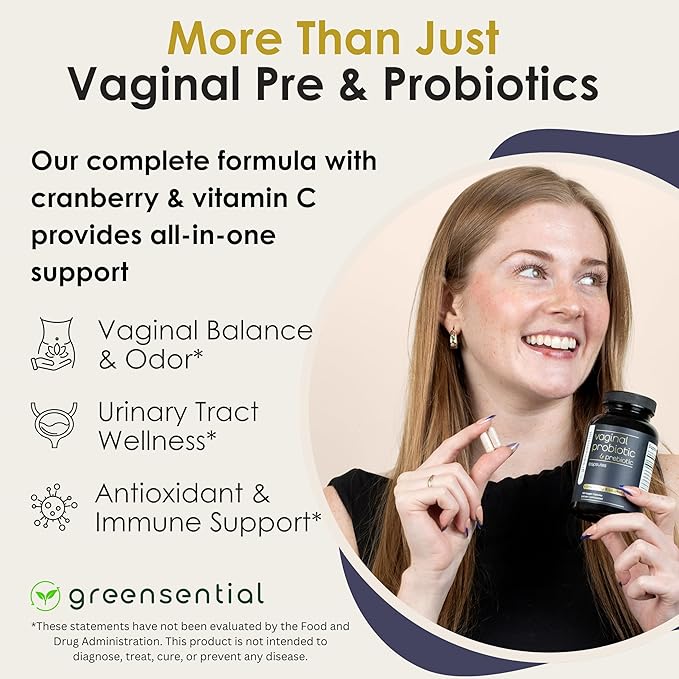 Vaginal Probiotics for Odor & pH Balance | 2-Month Supply | Supports Vaginal Flora, Yeast Balance, Feminine Health | with Prebiotics, Vitamin C & Cranberry | Vegan, 120 Count