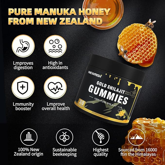 Shilajit Gummies l Manuka Honey | Himalayan shilajit |No Added Sugar I Ashwagandha, Gokshura| Fulvic Acid & 85+ Trace Minerals I for Men, Women I Non-GMO I 100% Natural & Organic I 30 Gummy