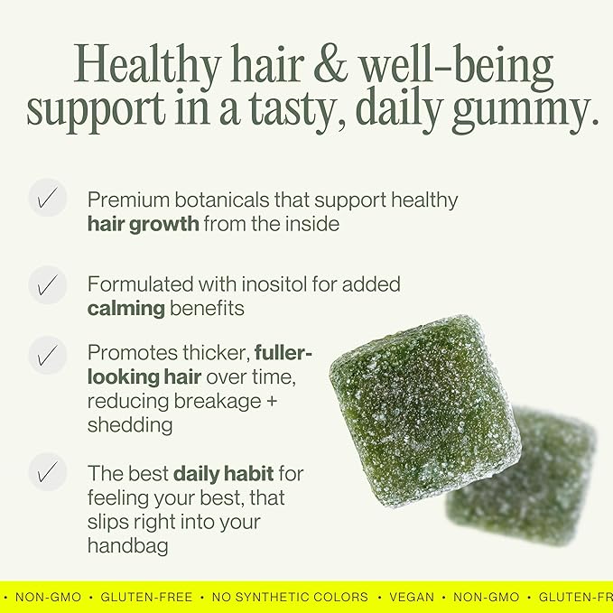 PROXY Hair Growth Gummies | Biotin, Folate, Inositol & Nettle | Hair, Skin & Nails Vitamins for Stronger, Thicker Hair | Vegan Hair Growth Supplement for Men & Women | Green Apple, 30 Count