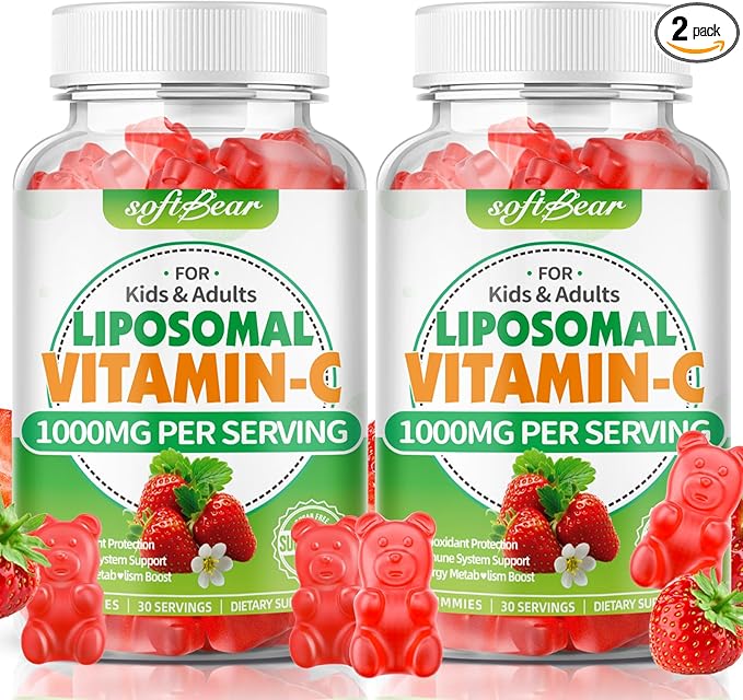 softbear Liposomal Vitamin C Gummies for Adults & Kids 1000mg, Chewable Vitamin C Supplement for Immune Support, Vegan/Organic/Sugar Free VIT C Gummies, Strawberry Flavor 120 Count