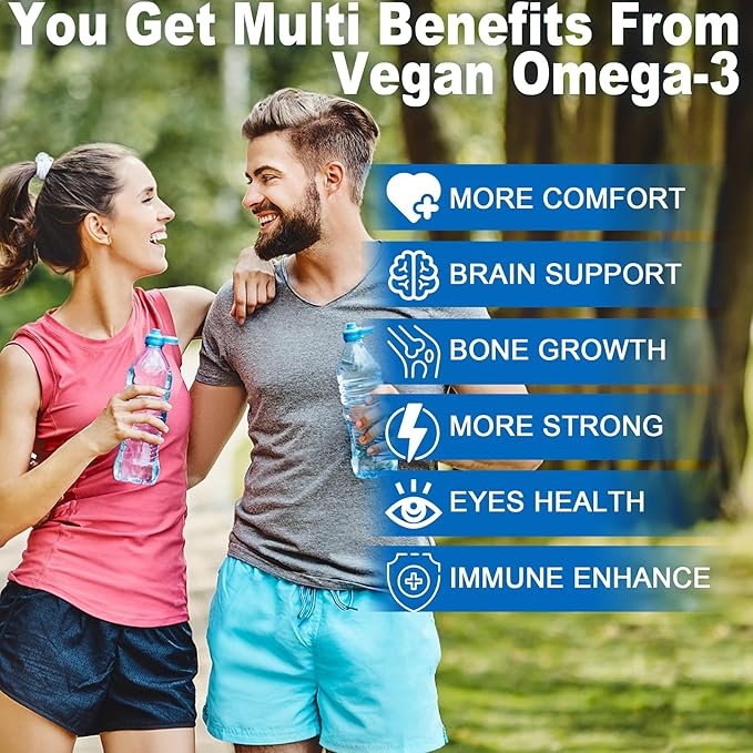 Vegan Omega-3 Gummies 1280mg + CoQ10 + Vitamin D3 K2 (MK7), Omega 3 Fish Oil Alternative for Adults w/EPA 600mg DHA 400mg & MCT Oil, No Fish Taste from Marine Algae, for Brain, Eye, Immunity, 1 Pack