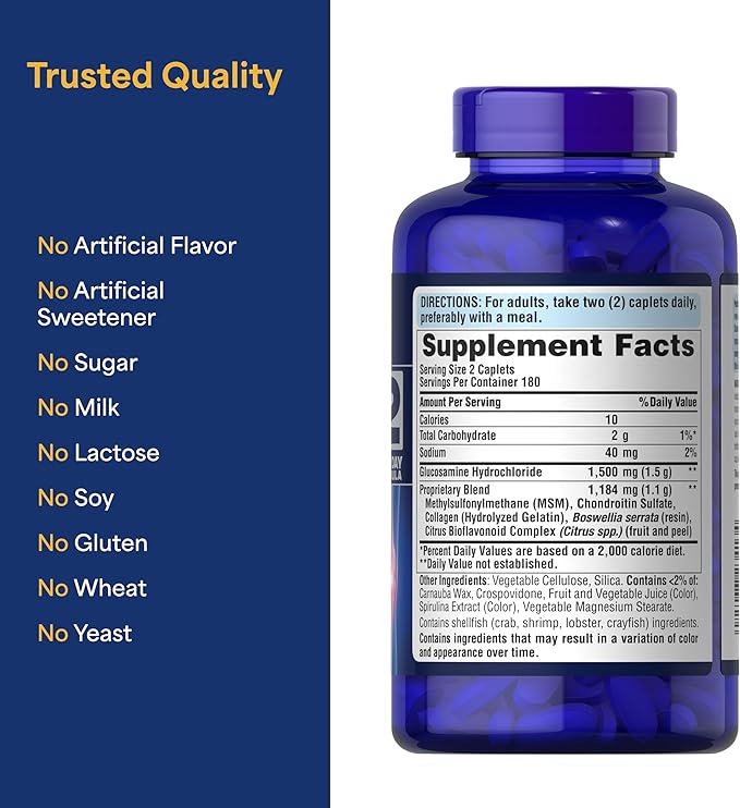 Puritan's Pride Glucosamine Chondroitin MSM, Dietary Supplement for Joint Health, 6 Month Supply, 360 Coated Tablets