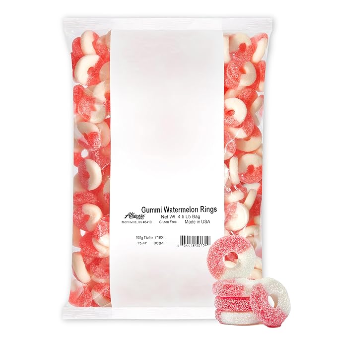 Albanese World's Best Gummi Watermelon Rings | 4.5lbs of Candy | Gluten Free, Fat Free, Soft and Chewy Gummy Rings | Perfect for Parties, Baking with Kids, and On The Go Snacking