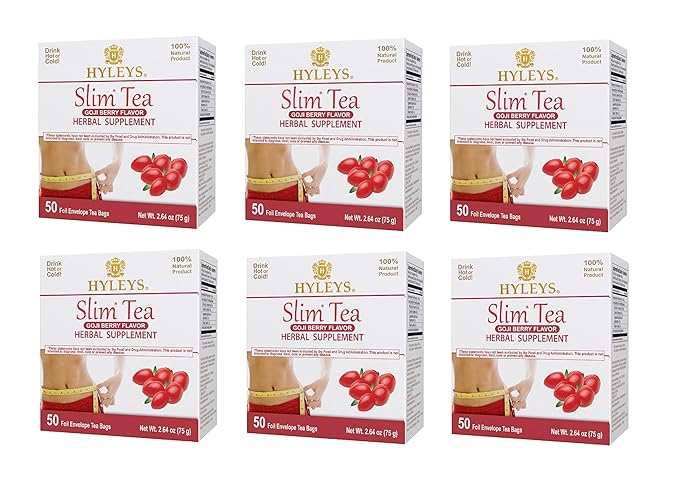 Hyleys Slim Tea Weight Loss Herbal Supplement with Goji Berry - Cleanse and Detox - 50 Tea Bags (6 Pack)