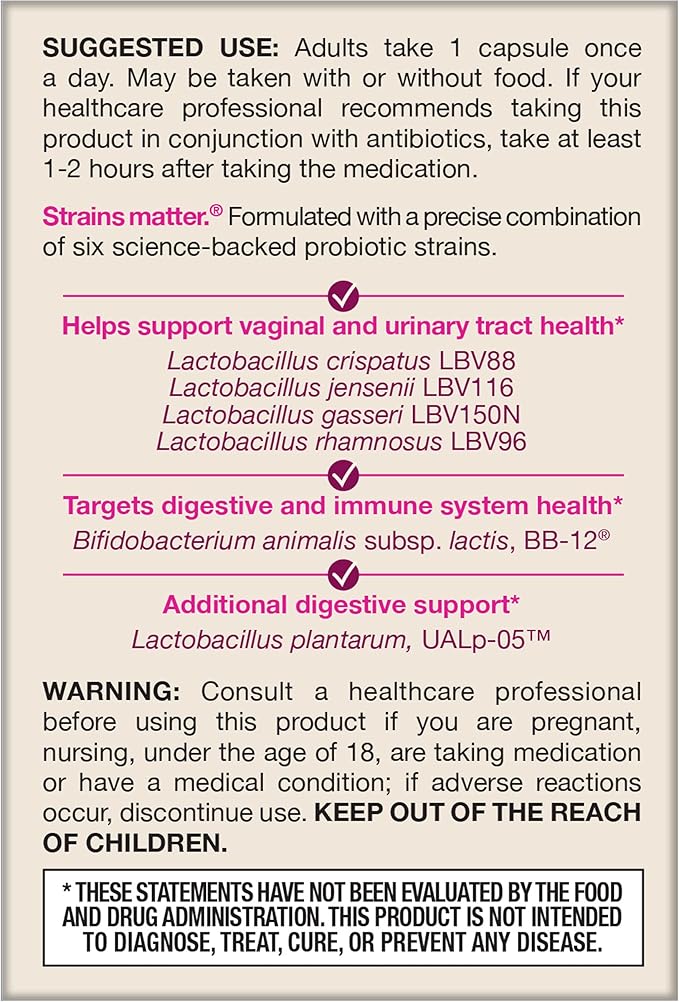Jarrow Formulas Fem-Dophilus Advanced Vaginal & Digestive Probiotics 10 Billion CFU with 6 Science Backed Strains, for Vaginal, Urinary Tract, Digestive & Immune Support, 30 Capsules, Shelf-Stable