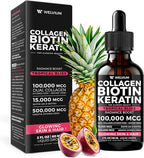 Liquid Biotin and Collagen Peptide Complex with Keratin, Hyaluronic Acid, MCT Oil, Zinc, Vitamins B6, B7, B12, A, C, D3, E - Hair, Skin, and Stronger Nails Supplement for Women and Men
