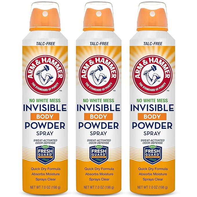 Arm & Hammer Invisible Body Powder Spray, Clear Talc-Free Body Odor & Sweat Control For Men & Women, Spray Body Powder For Women And Men, Arm And Hammer Body Spray Powder, 7 Oz (3 Pack)