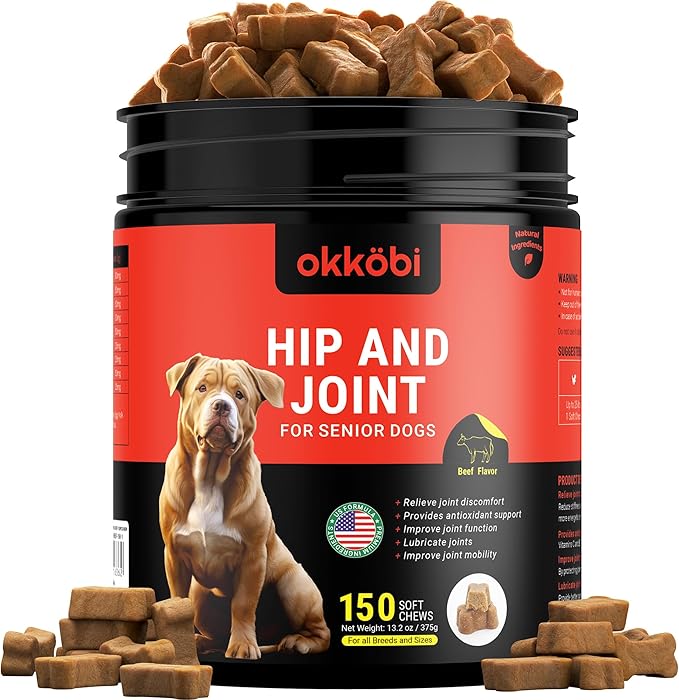ZENO Glucosamine HCL & Hip and Joint Chews for Dogs - 150 pcs - Advanced Hip and Joint Support for Senior Dogs - with MSM & Green Lipped Mussel - Beef