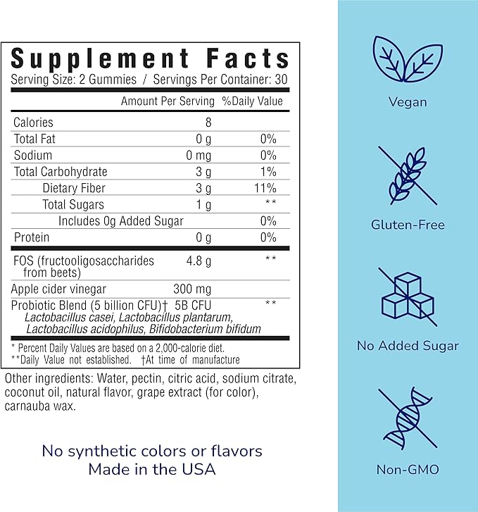 her own Probiotic & Prebiotic Gummy, Supports Digestive Health, Promotes Healthy Gut, Supports Immune Health, 5 Billion CFUs, Gluten and Soy Free, Vegan, 60 Gummies, 60 Servings