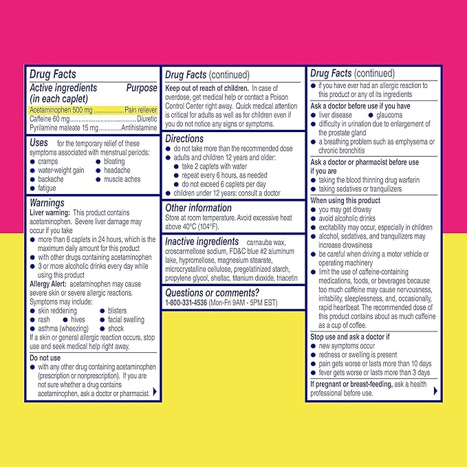 Midol Complete Menstrual Pain Relief Caplets with Acetaminophen for Period Cramps, and Menstrual Symptom Relief - 40 Count (Pack of 3) (Packaging May Vary)