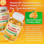 2 Pack Vitamin C + D3 + Zinc Gummies for Adults, Immune Support Supplement with Elderberry, Echinacea & Mullein Leaf - Antioxidant Support, Sugar Free, Orange Flavor, 120 Count