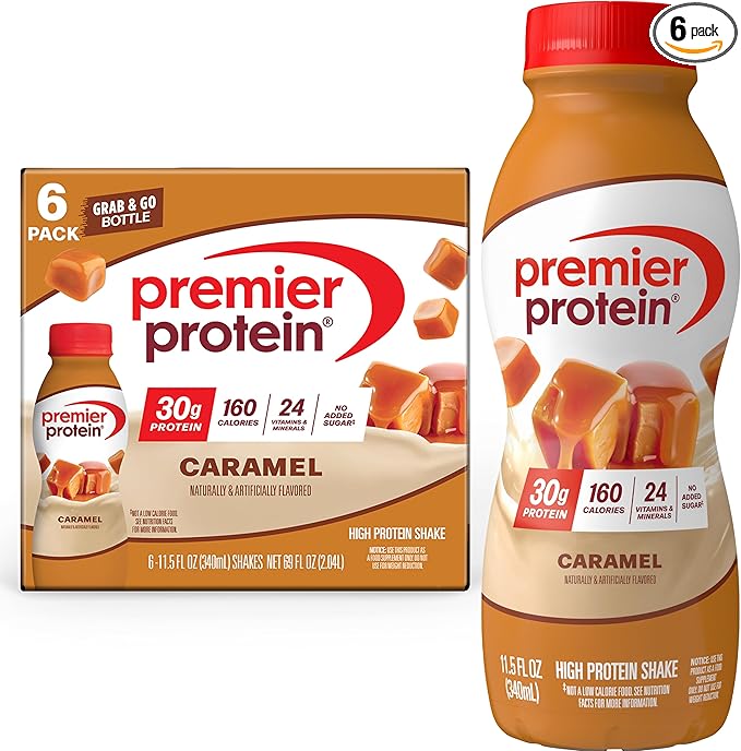 Premier Protein Shake, Caramel, 30g Protein, No Added Sugar, 24 Vitamins & Minerals to Support Immune Health, 11.5 fl oz, 6 Pack