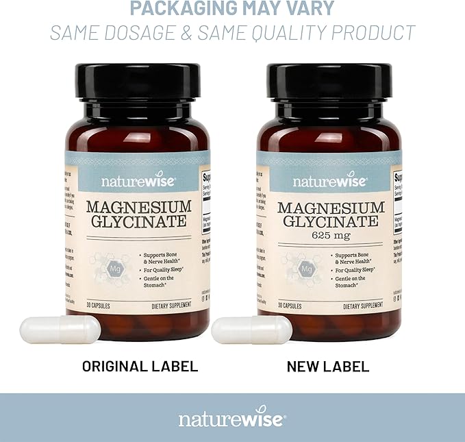 NatureWise Magnesium Glycinate 625 mg - High Absorption Chelated Magnesium Glycinate for Sleep, Relaxation, Muscle & Bones* - Gentle on Stomach, Vegan, Non-GMO - 30 Capsules[30-Day Supply]