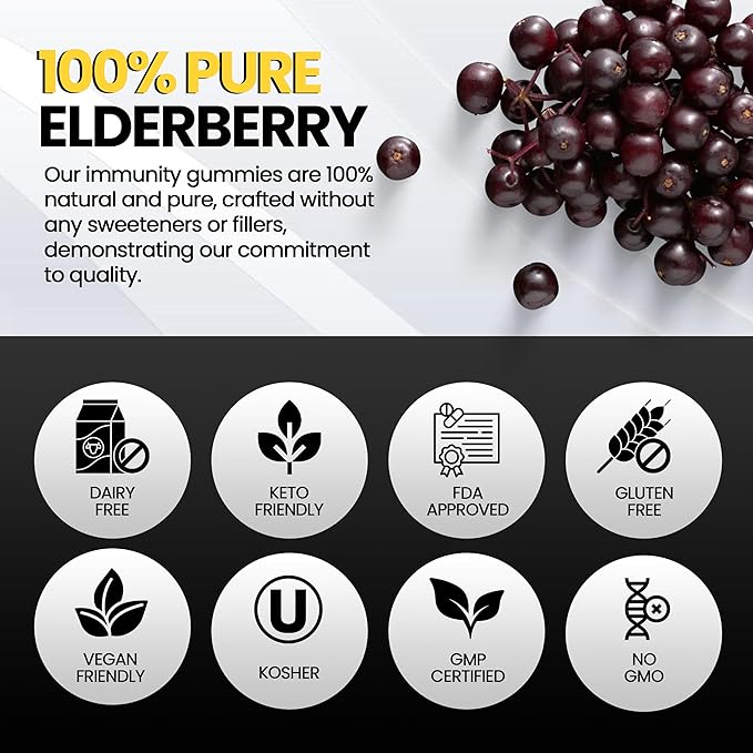 Sambucus Elderberry Gummies with Vitamin C & Zinc Sugar-Free Elderberry Immune Gummies for Adults & Kids Organic Elderberry Gummies 60 Count