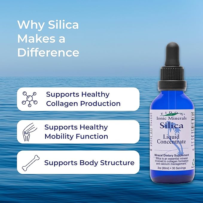 Eidon Liquid Silica Mineral Concentrate - Silica Supplement for Hair, Skin, and Nails, Supplement Drops to Support Collagen Production & Hair Loss for Women & Men, Helps Manage Calcium - 2 oz