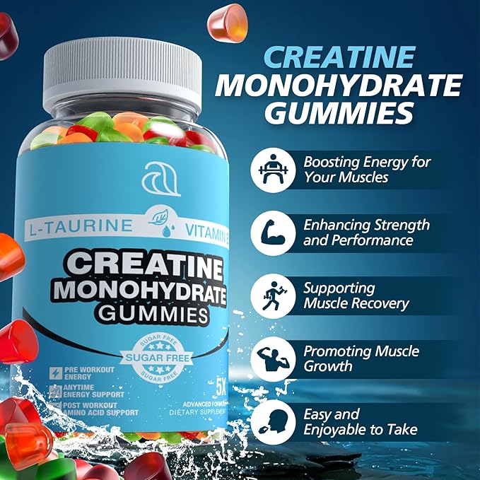 Creatine Gummies for Women & Men - Creatine Monohydrate Gummies Tasty Chewable Supplement, Muscle Support & Energy Boost (2 Pack)