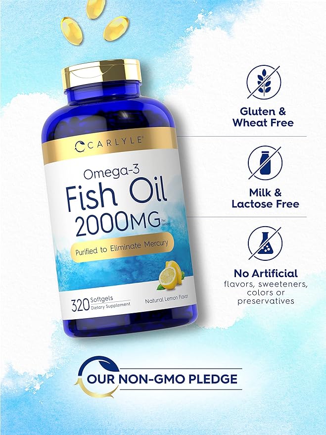 Carlyle Fish Oil Omega 3 Supplements | 2000mg | 320 Softgels | EPA & DHA | 600mg Total Omega-3 | Non-GMO, Gluten Free Pills