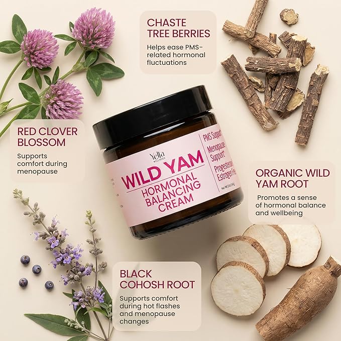 Wild Yam Cream for Hormone Balance – Progesterone Cream Alternative for PMS & Menopause Relief – Made with Organic Hormone Balancing Extracts - 2oz