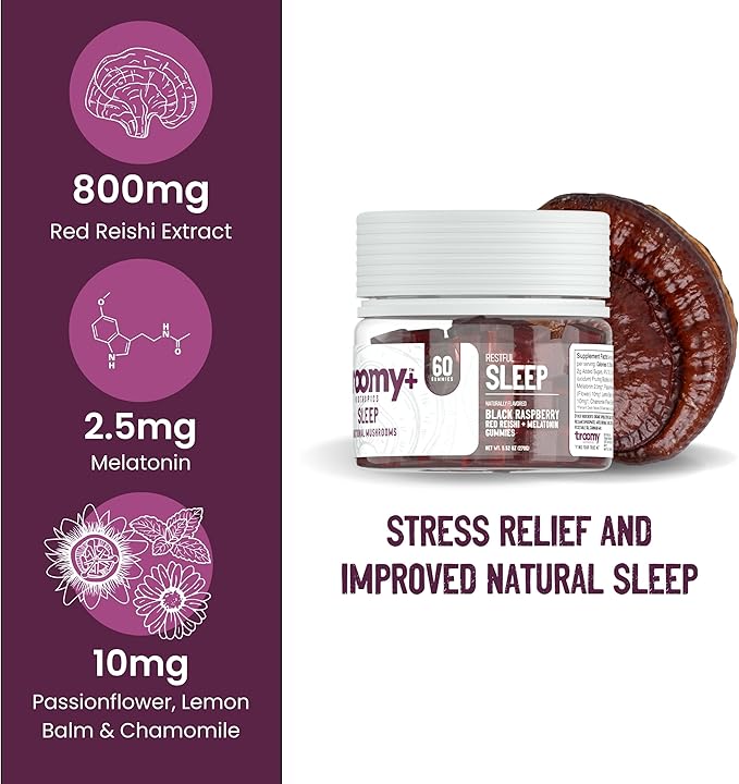 Troomy Sleep Gummies for Adults and Kids, Great Tasting Black Raspberry, Red Reishi Mushroom, Easy Restful Natural Sleep Aid, 60 Count
