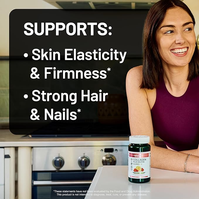 NatureWise Collagen Gummies - Hydrolyzed Collagen Gummies - Type 1 & 3 Peptides for Women + Biotin, Vitamin C, E, & Zinc for Hair Skin and Nails Support - 60 Count[1-Month Supply]