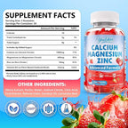 Calcium Magnesium Zinc Gummies for Adult, Calcium Citrate with Vitamin D3, High Absorption Calcium Magnesium Supplement for Women & Men, Sugar-Free, Strawberry Flavor, 60 Count
