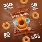 CRISP POWER Protein Pretzels, NEW Cinnamon Crunch, 26G Protein, High Protein Snack, High Fiber, Low Carb Crunchy Pretzel Snacks, No Added Sugar, 1.75 oz Bags, 24 Pack, Vegan, Keto