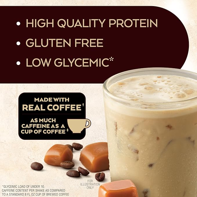 Atkins Café Caramel Iced Coffee Flavored Protein Shake, High Protein Shake, Low Glycemic, Carb and Low Sugar, Keto Friendly, Gluten Free (Pack of 24)