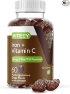 Viteey Iron Gummies - Iron with Vitamin C - Energy, Bood Support and Anemia Supplement for Women & Men - Vegan, Gluten Free - 60 Count