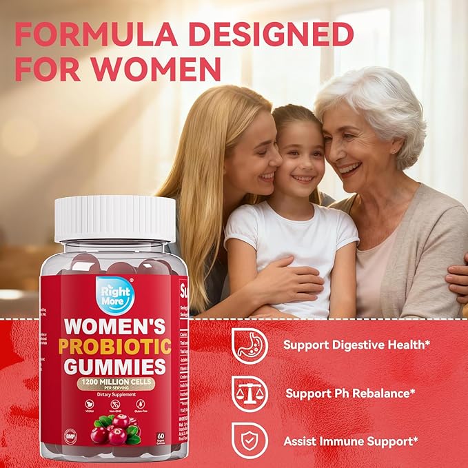 Probiotic for Women Gummies,Feminine Balance Gummies, -1200 Billion Compound, Digestive & Immune Support, Supports Vaginal Health Prebiotics, Natural Cranberry Flavor, Vegan, 60 Gummies