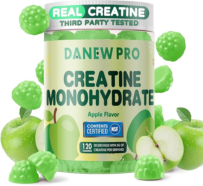 NSF Certified Creatine Gummy 5g - Creatine Monohydrate Gummies for Men & Women, Creatine Monohydrate for Muscle Strength, Muscle Builder, Energy Boost, Pre-Workout Supplement(120 Count)-Apple