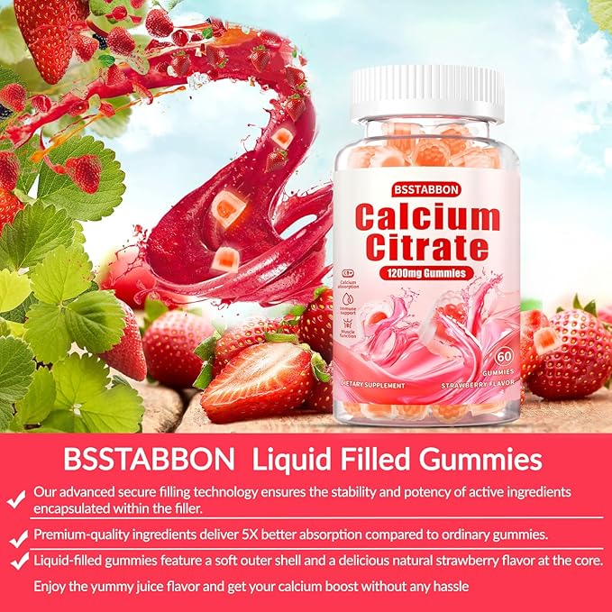 Calcium Citrate Supplement Gummies for Adult: Women & Men Sugar Free 1200 mg Calcium Chewable Gummy - Organic Natural High Absorption Vegan Supplements for Energy Immune Support (120Count