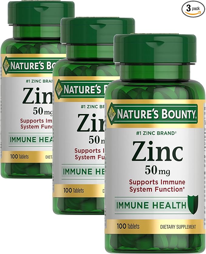Nature’s Bounty Zinc 50mg Immune System, Skin, & Antioxidant Health Support Contributes to DNA Formation Vegetarian, Non-GMO, Gluten Free | 100 Caplets, 1 Serving Per Day for Daily Health (Pack of 3)