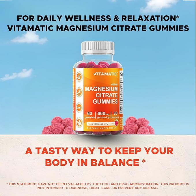 Vitamatic Magnesium Citrate Gummies 600mg per Serving - 60 Count - Promotes Healthy Relaxation, Muscle, Bone, & Energy Support (Pack of 2)