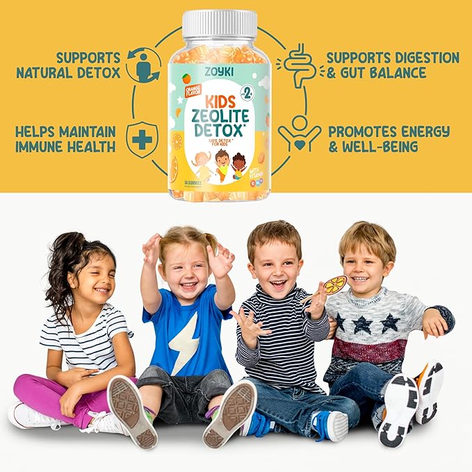 Zeolite Detox Gummies for Kids - Cleanse Out Toxins - Micronized Zeolite Chewable Body Support Supplement with Chlorella Vitamin D3 B12 C - Orange Flavor Vegan Non-GMO Gluten-Free