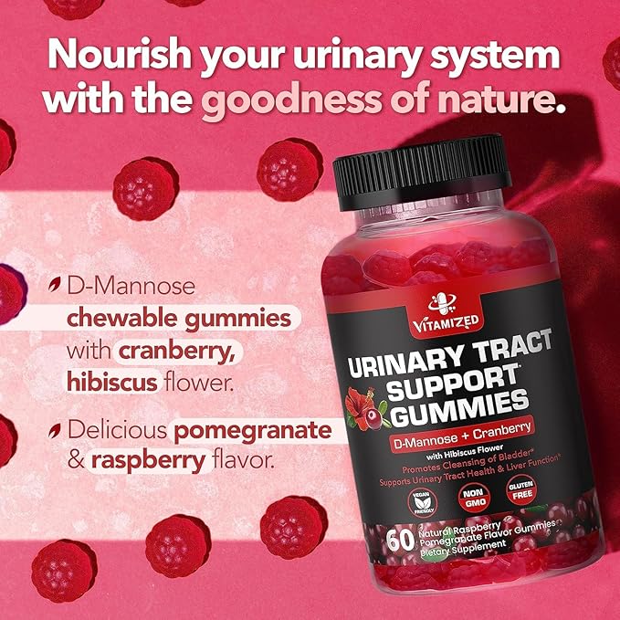Potent Cranberry Gummies with D Mannose - Urinary Tract Health for Women & Men, Urinary Flush & Bladder Fast-Acting Support Supplements with Hibiscus Powder, 180 Count