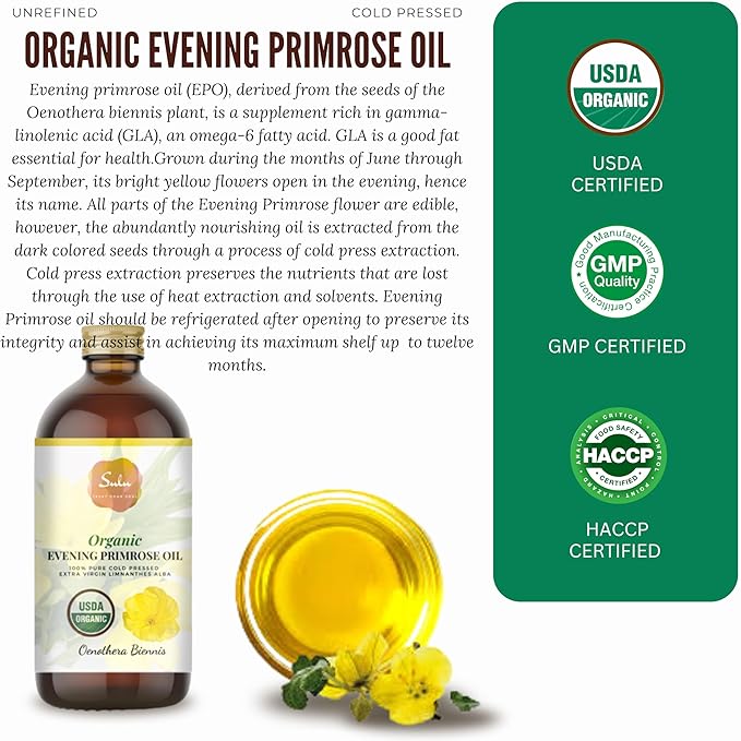 Evening Primrose Oil-USDA Organic Cold Pressed Unrefined Virgin (4 oz)
