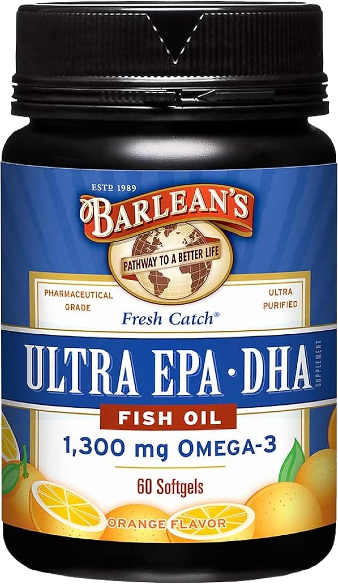 Barlean's Omega 3 Fish Oil Supplements, Supplement Softgels for Men and Women, 1300 mg Ultra EPA and DHA Fatty Acids, Orange Flavored, 60 Count