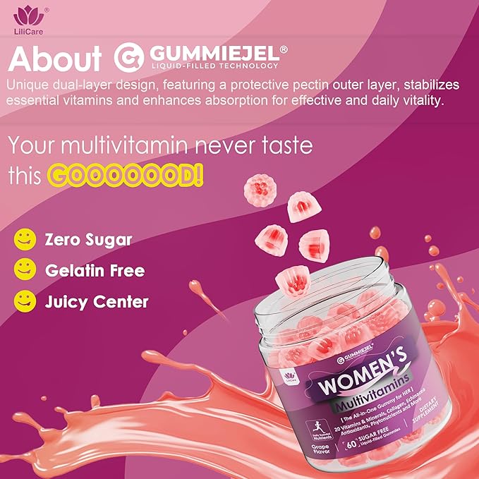Womens Multivitamin Gummy, Methylated Multivitamin for Women, Biotin, Methylfolate, Iron, Collagen, Vitamins A C D, B Complex, Antioxidants for Women's Daily Support, Beauty, Immune, No Sugar, 60 Cts