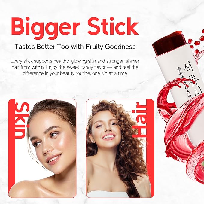 | Pomegranate Collagen Stick – 20 Sticks, 0.77oz(22g) | Korean Fruit Extract, Daily Beauty Supplement, No Sugar Added, Portable On-the-Go Sticks | 석류 콜라겐 스틱