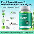 Vegan Omega 3 Gummies 1000mg with Coq 10, Vitamin D3,E,C,Omega 3 Fish Oil Alternative for Adults, Plant Based DHA 550mg & EPA 275mg for Brain, Mobility, Eye, Sugar Free, 60 Count