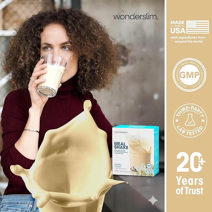 WonderSlim Meal Replacement Shake, Vanilla Cream, 15g Protein, 24 Vitamins & Minerals, Gluten Free (7ct)