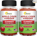 aSquared Nutrition Apple Cider Vinegar Gummies - 1500mg Per Serving - with The Mother - 90 ACV Gummies w/Vitamin B6 & B12, Folic Acid - Vegan Gummy Supplement Alternative to Capsules Pills (Pack of 2)