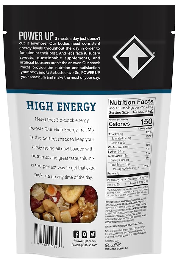 Power Up Premium Trail Mix - High Energy Trail Mix 14oz, Gluten Free, Vegan, Non-GMO (Pack of 2)