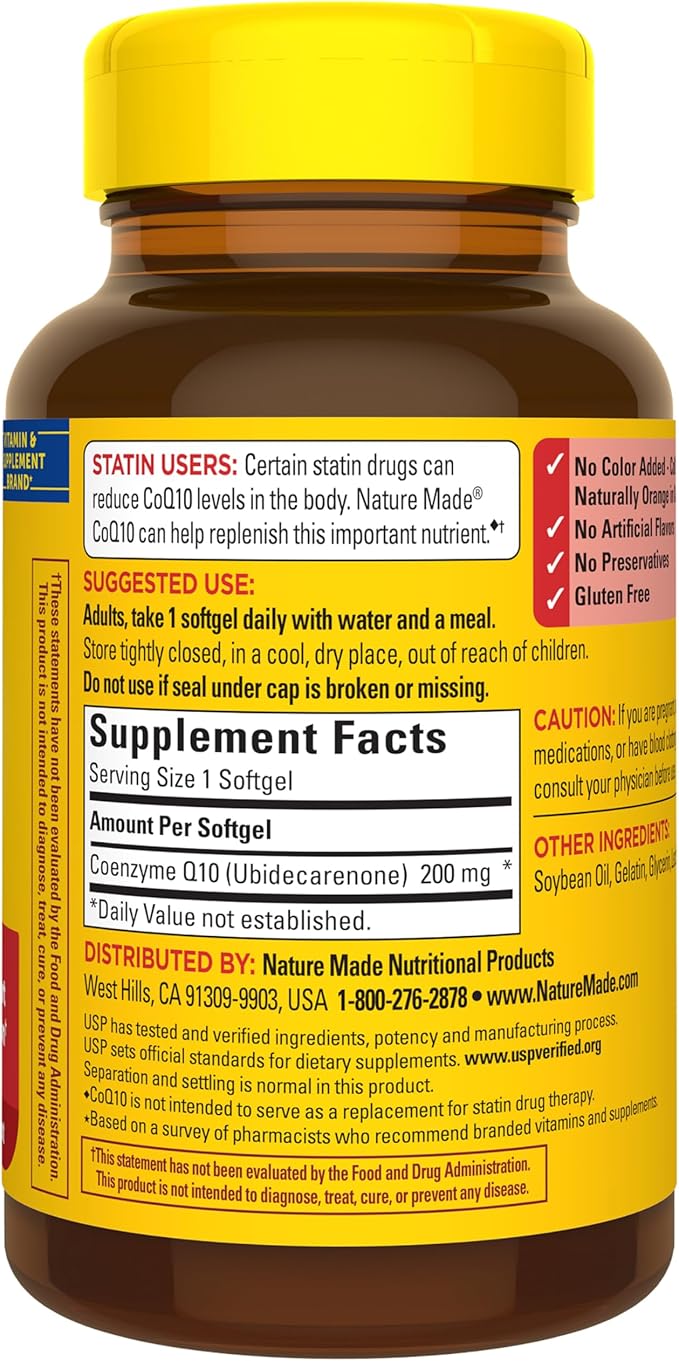 Nature Made CoQ10 200mg Softgels, Dietary Supplement for Heart Health Support, 105 Softgels, 105 Day Supply